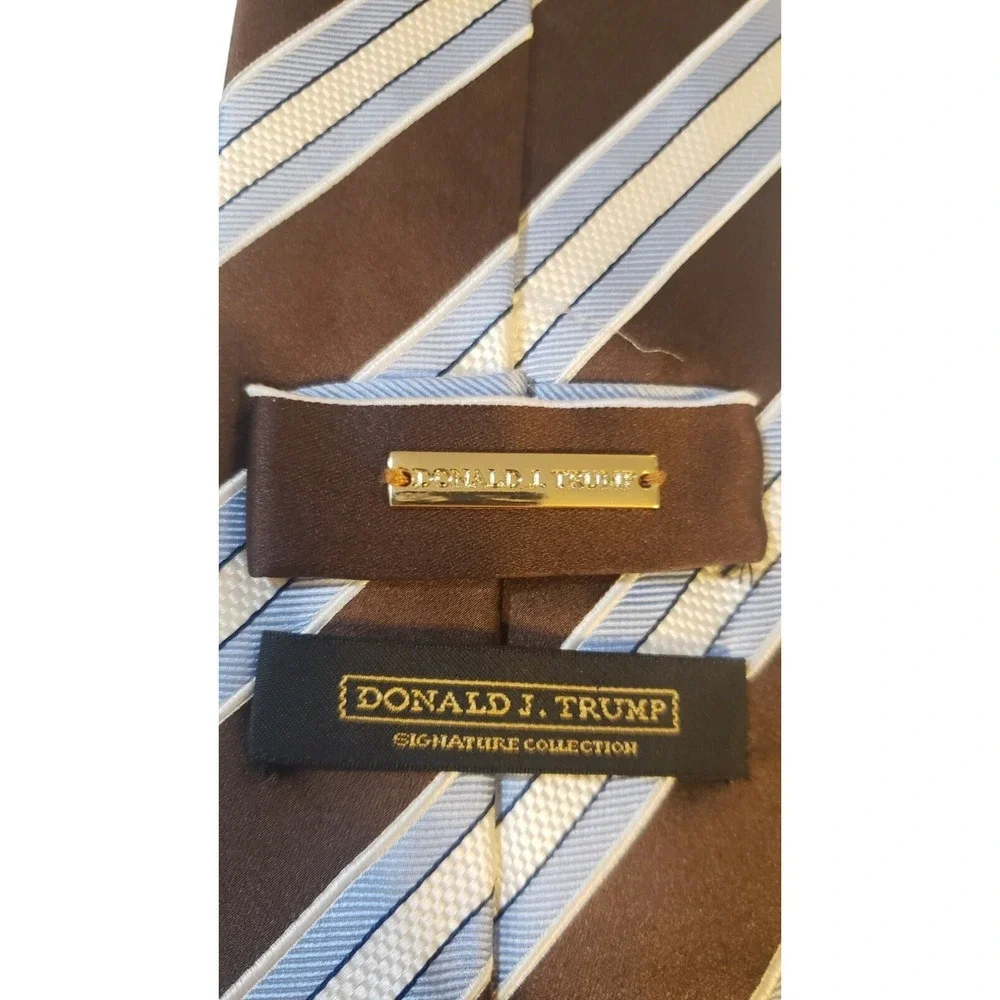 Donald J Trump Signature‎ Collection Brown Blue Diagonal Striped Silk Necktie